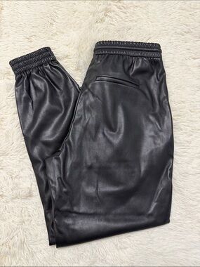 Zara Black Faux Leather Joggers with Elastic Waist